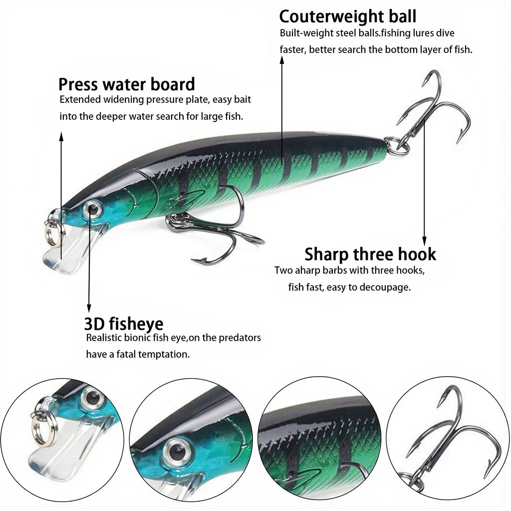 10Pcs Long Tail Minnow Fishing Lure 10cm 9g