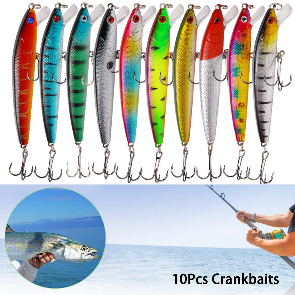 10Pcs Long Tail Minnow Fishing Lure 10cm 9g