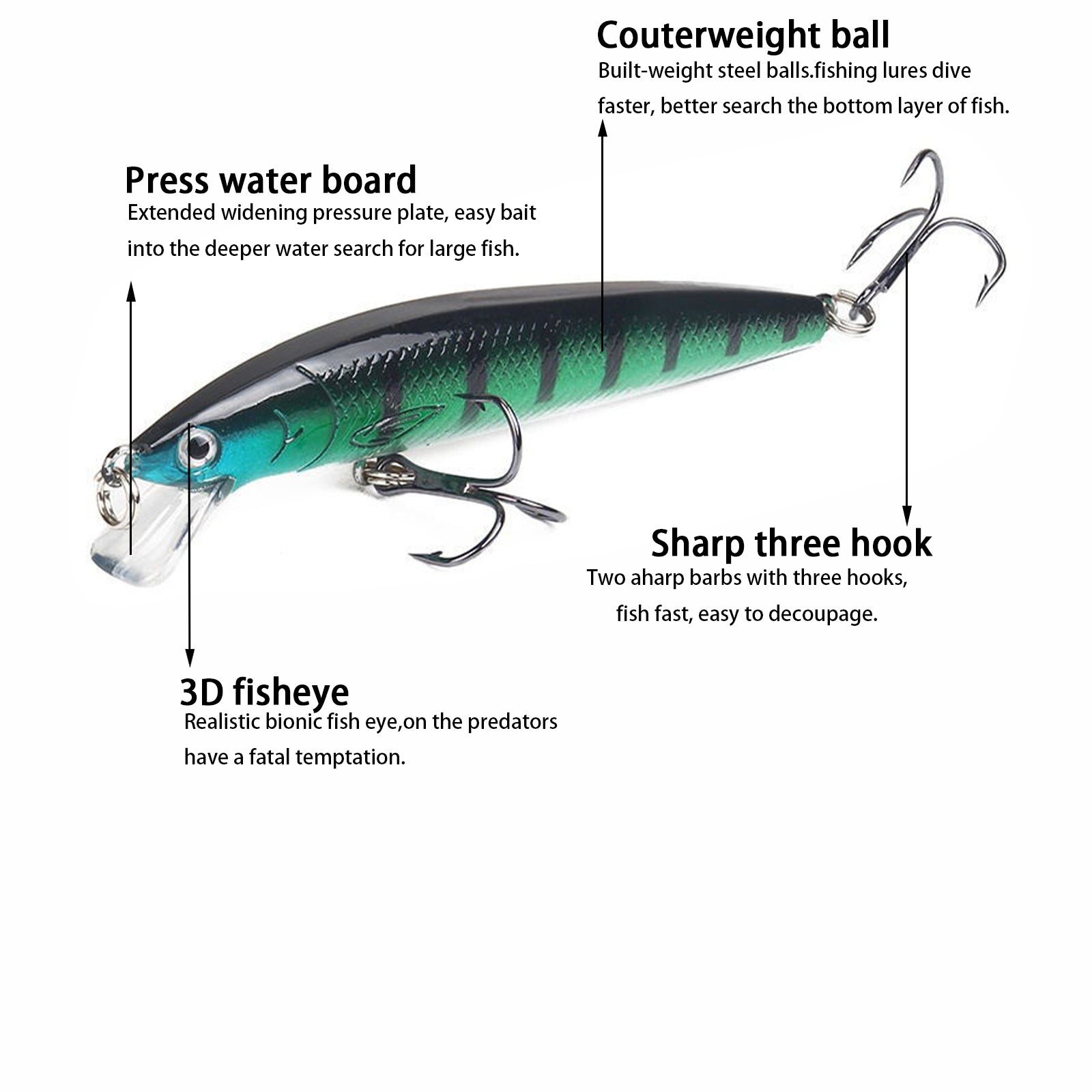 10Pcs Long Tail Minnow Fishing Lure 10cm 9g