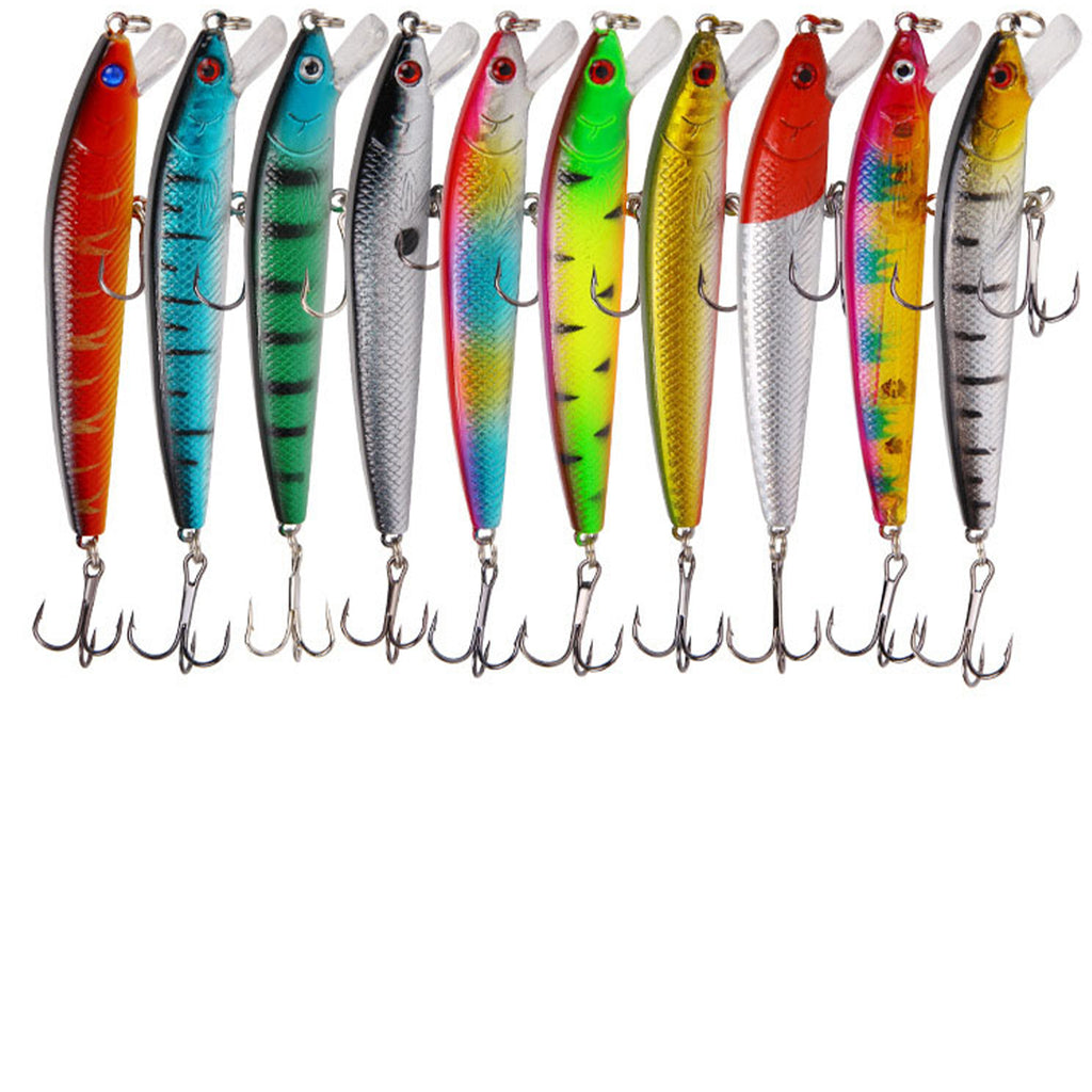 10Pcs Long Tail Minnow Fishing Lure 10cm 9g