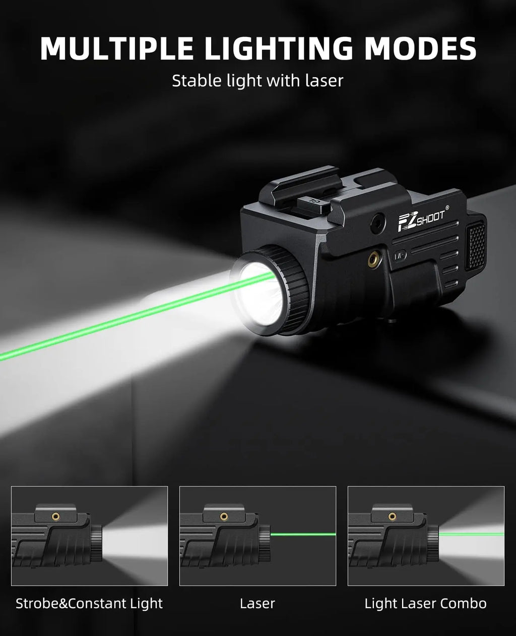 800 Lumens Pistol Light Green  Laser Combo Rechargeable Flashlight and Picatinny Rail