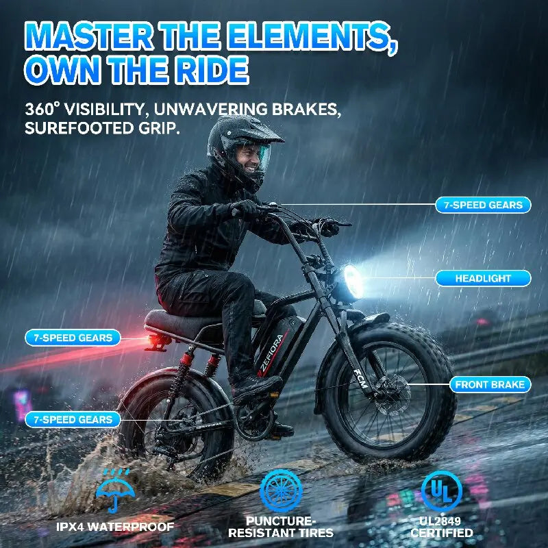 14 20 inch Electric fat bike 1000w 2000w 30-50MPH 30-60Miles Adjustable front brake seat,For Cycling Electric Bicycle