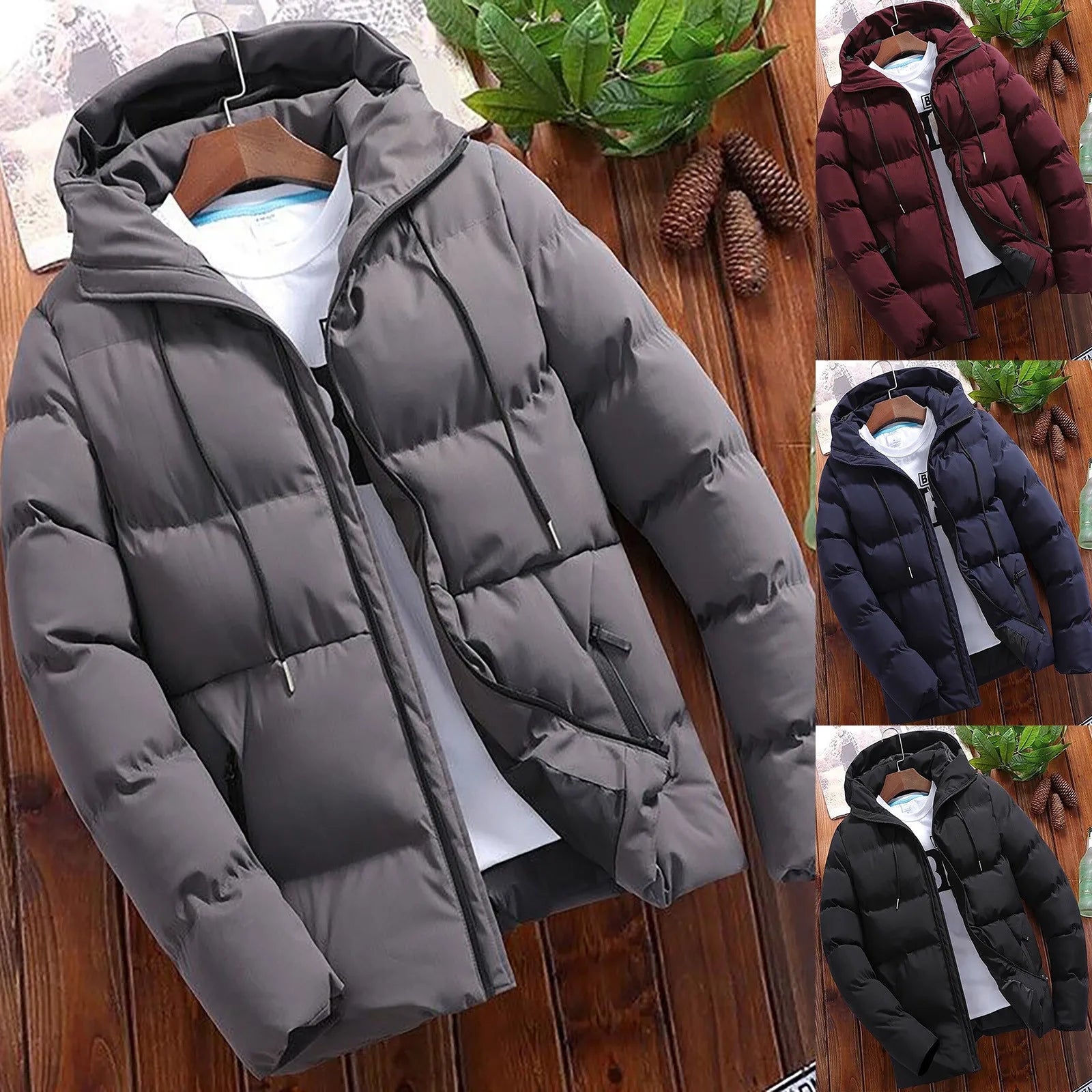 Men's Winter Parkas Versatile Solid Zipper Hooded