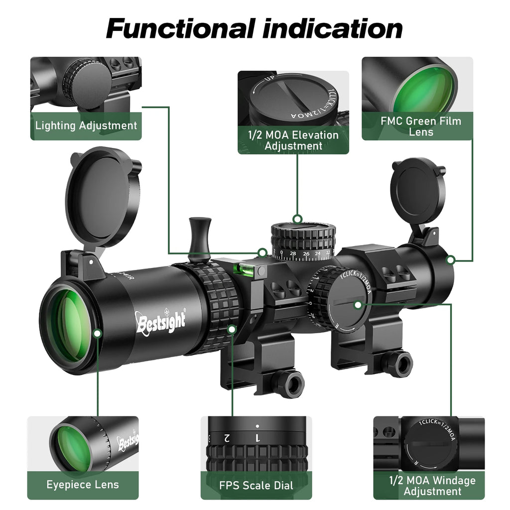 1-5X24 Tactical Optical Scope Red and Green Illuminated  Compact Scope Sight