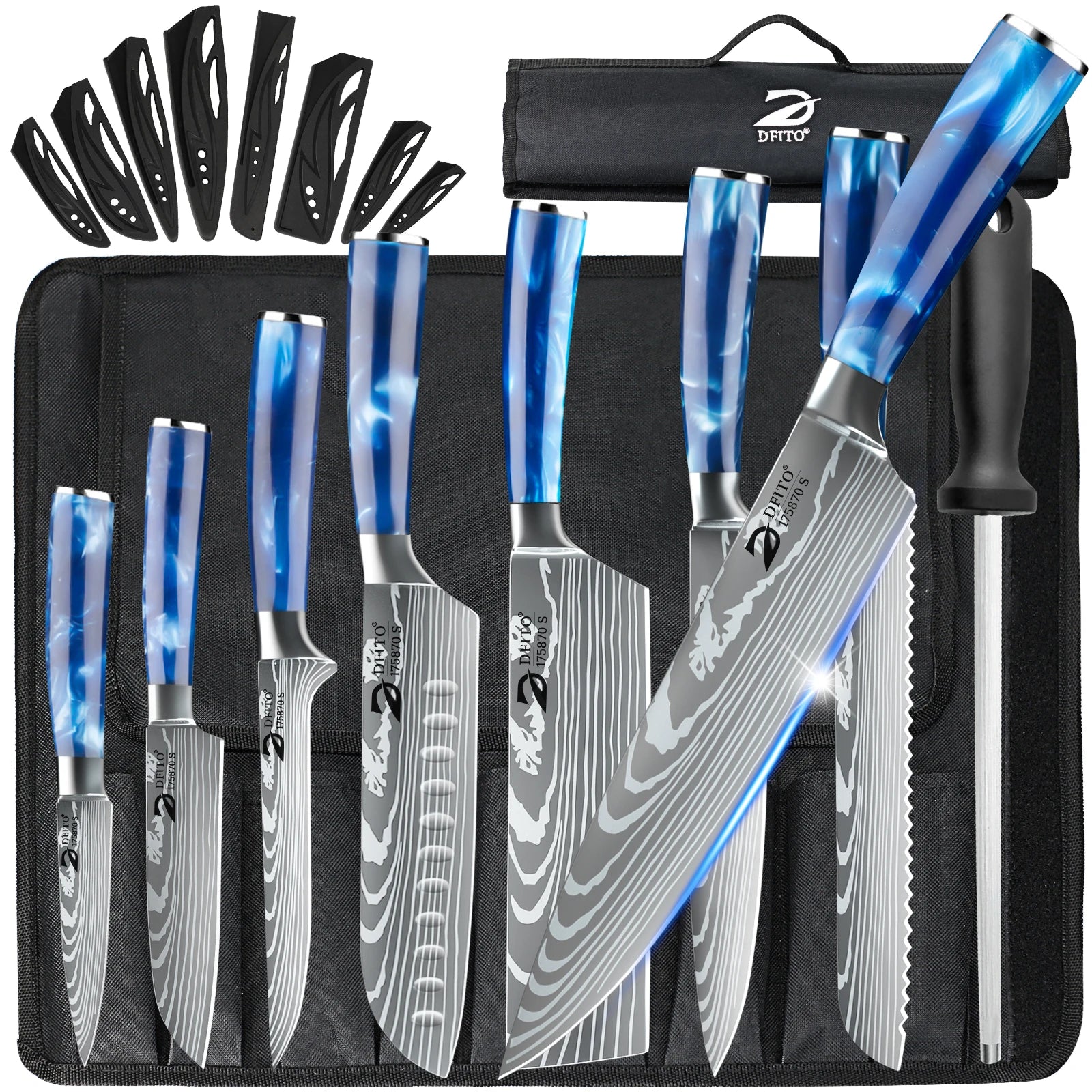 8PCS Utility Boning Knife Cleaver Meat Fruit Bread Knife with Cover