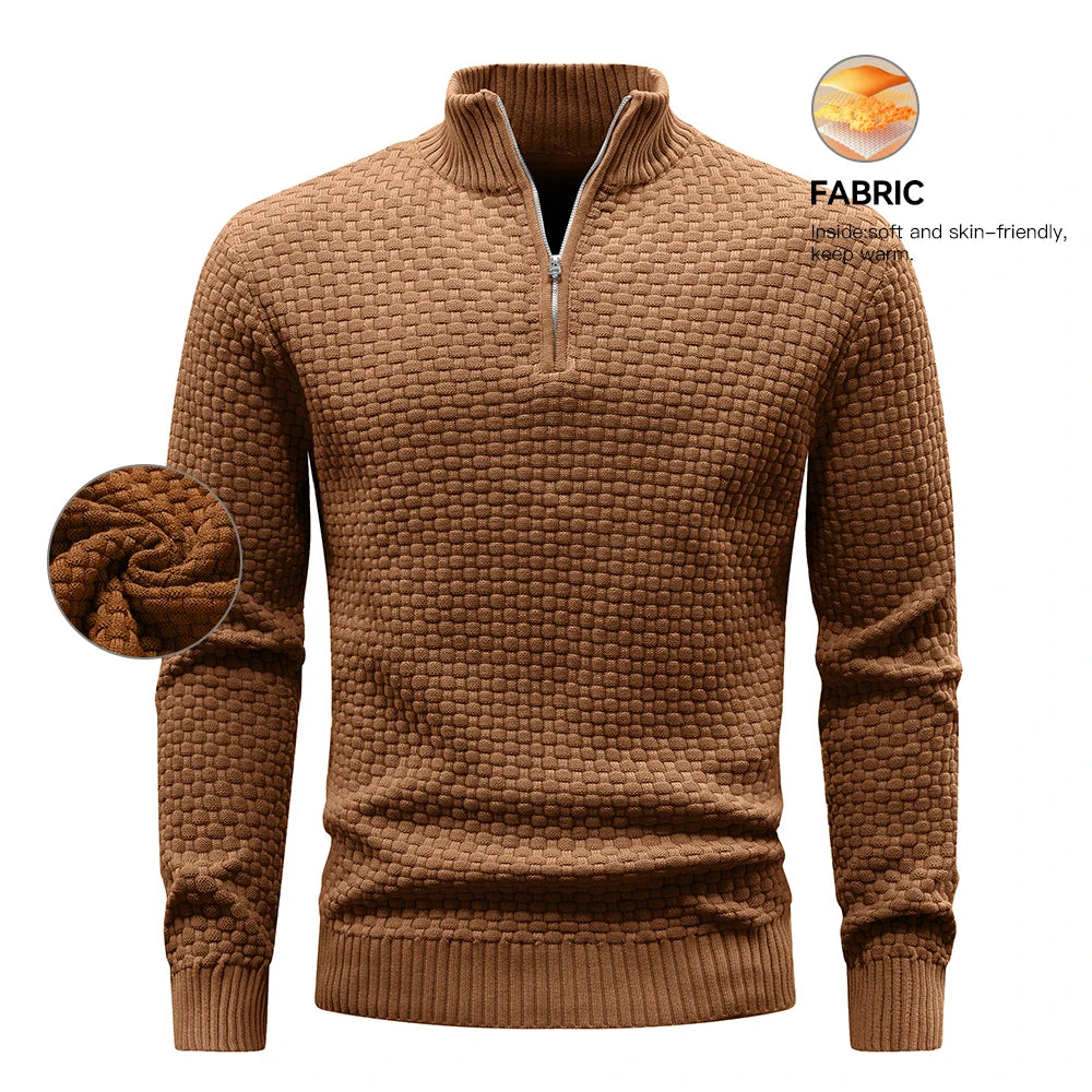 Men's Sweater  Polo Zip Pullover Cable Knit Mock Neck Turtleneck Top US Size