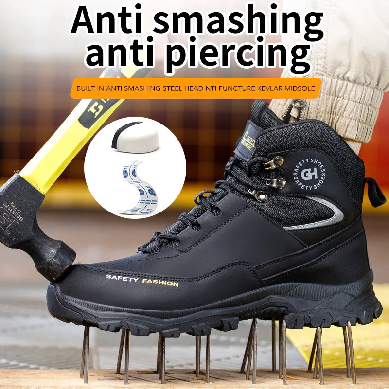 Men Steel Toe Work Shoes Anti-smash Anti-puncture