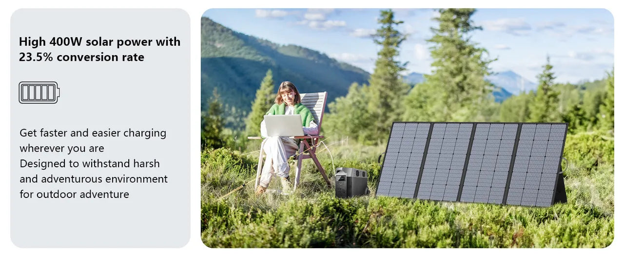 MHPOWOS 400W Portable Solar Panel, Lightweight Foldable Solar Panels with an Adjustable Kickstand, IP67 Waterproof Solar Charger