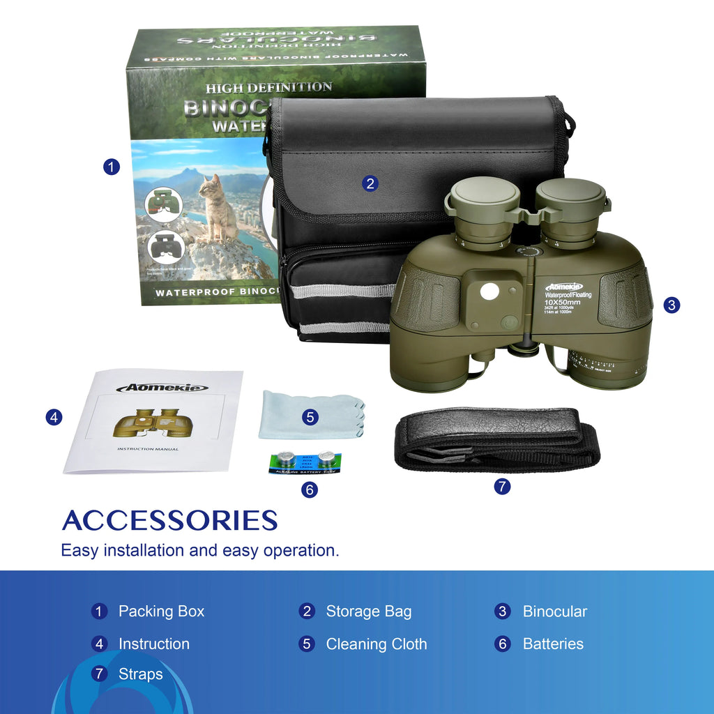 10X50 HD Marine Binoculars with Rangefinder Compass