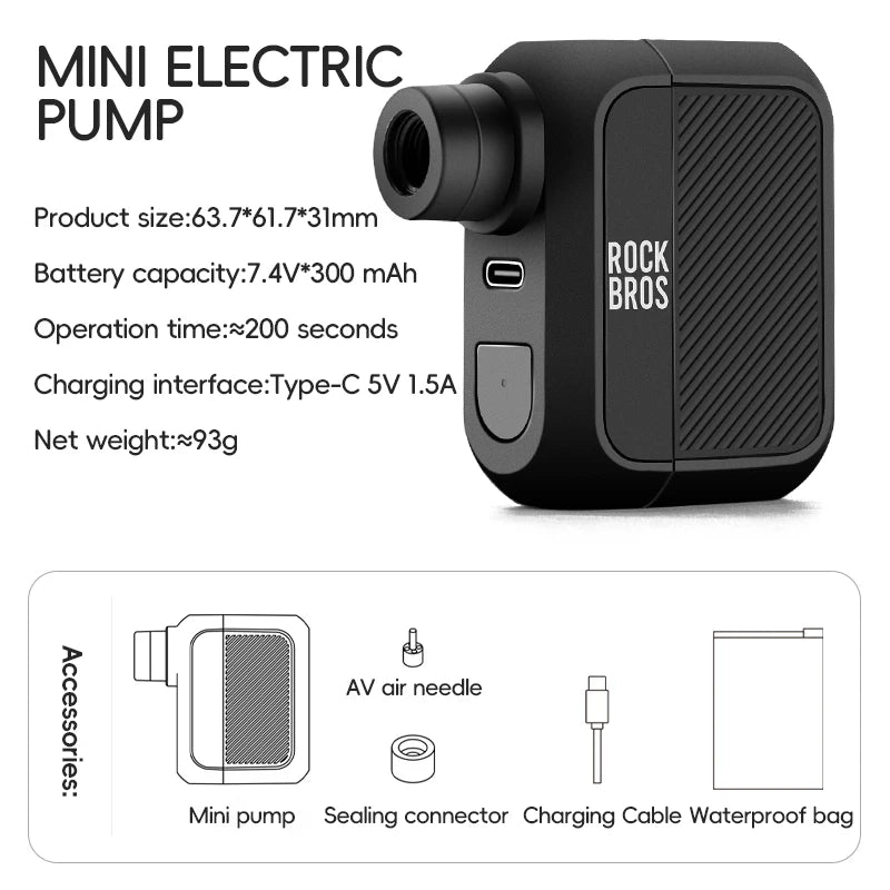 Mini Electric Pump 100PSI Air Inflator AV/FV Tire Inflation Portable Bicycle Pump