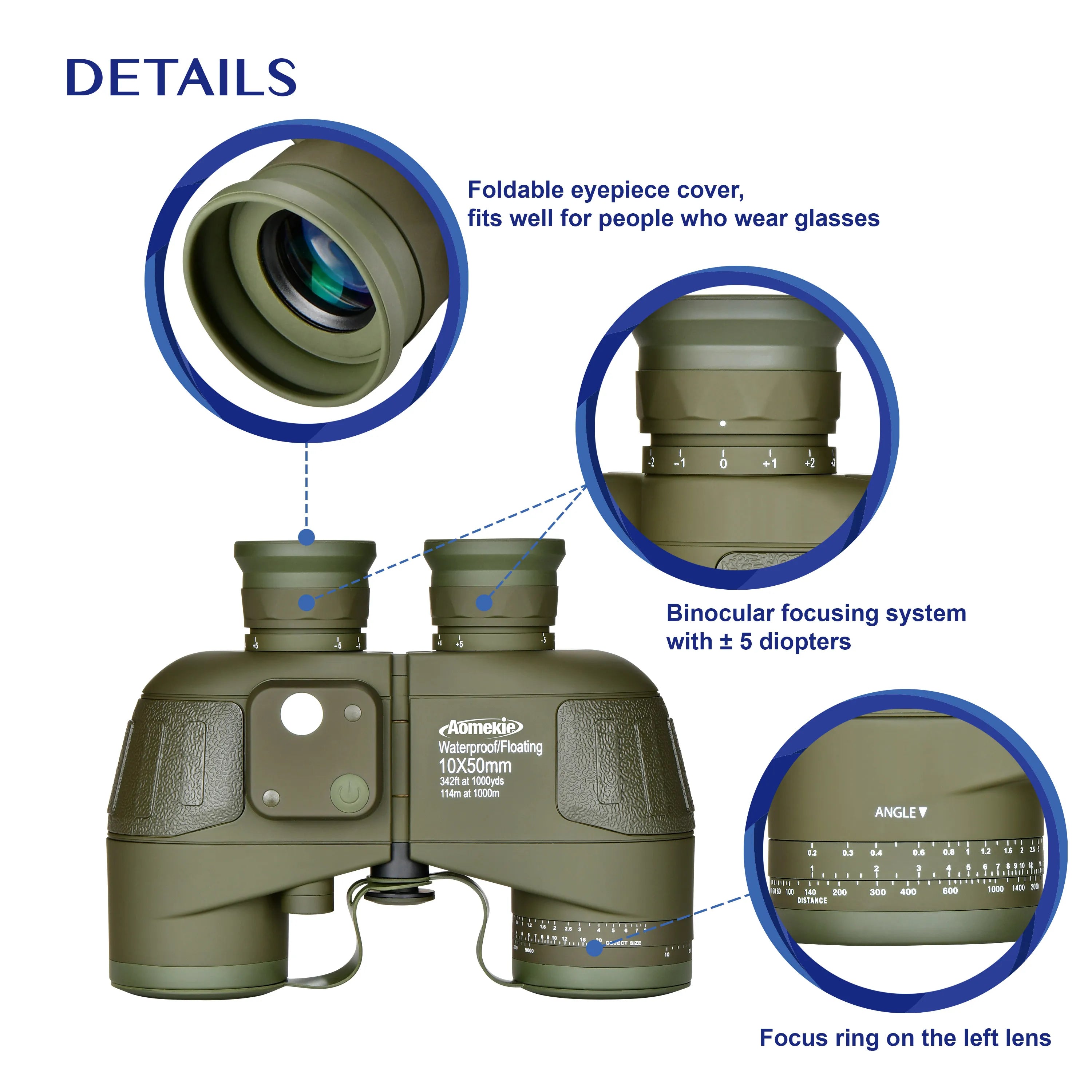 10X50 HD Marine Binoculars with Rangefinder Compass
