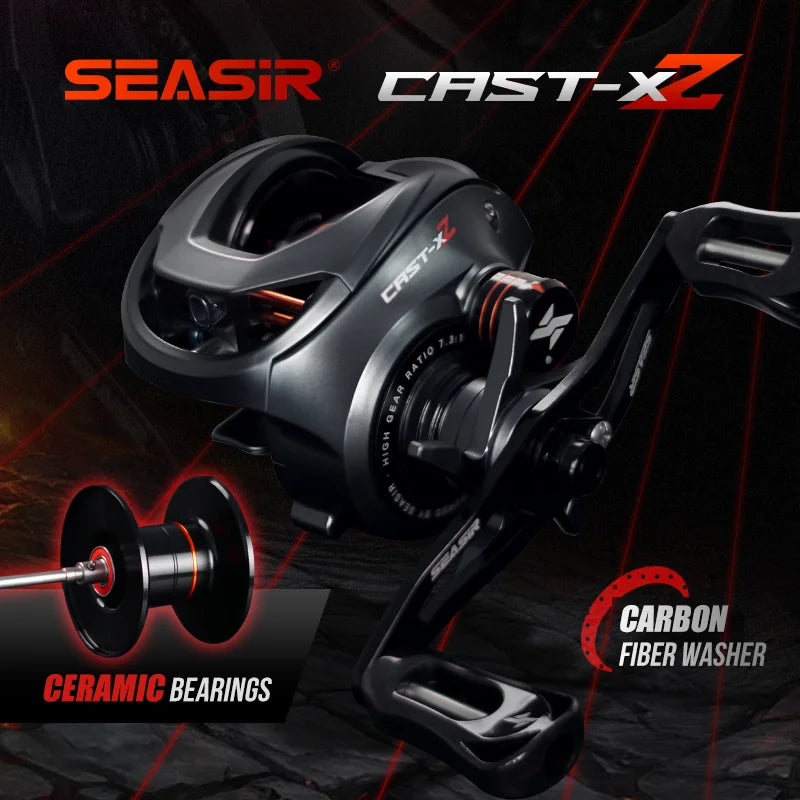 Baitcasting Reel 7.3:1 Hybrid Ceramic Bearing Carbon Fiber Washer Dual Bearing
