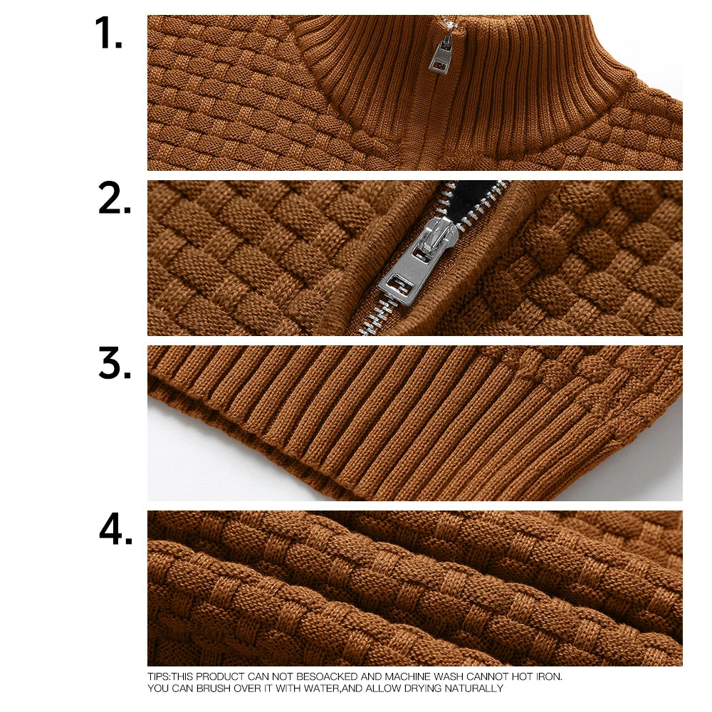Men's Sweater  Polo Zip Pullover Cable Knit Mock Neck Turtleneck Top US Size