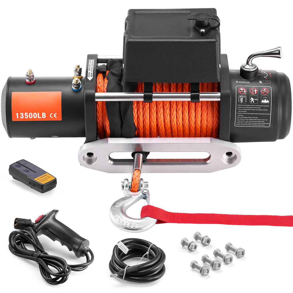 13500lbs Electric Winch Truck Winch with 80ft Synthetic Rope Wireless & Wired Remote Control