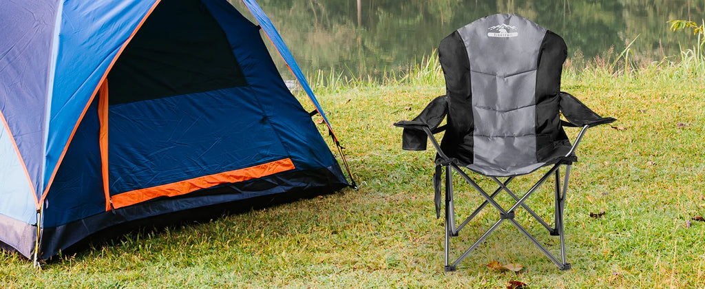 Tisetrail 2 Pack Folding Camping Chairs for Adults High Back Padded Lawn Chairs Portable Outdoor Camp Chair, Black & Gray