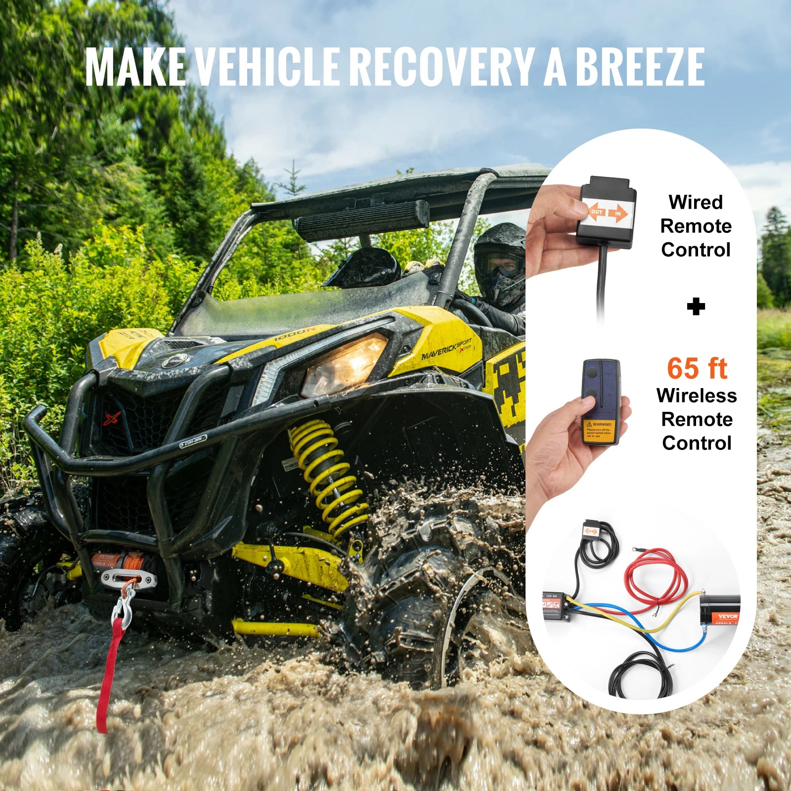 4500lbs ATV/UTV Electric Winch 12V with 39ft Synthetic Rope Wireless & Wired Remote Control