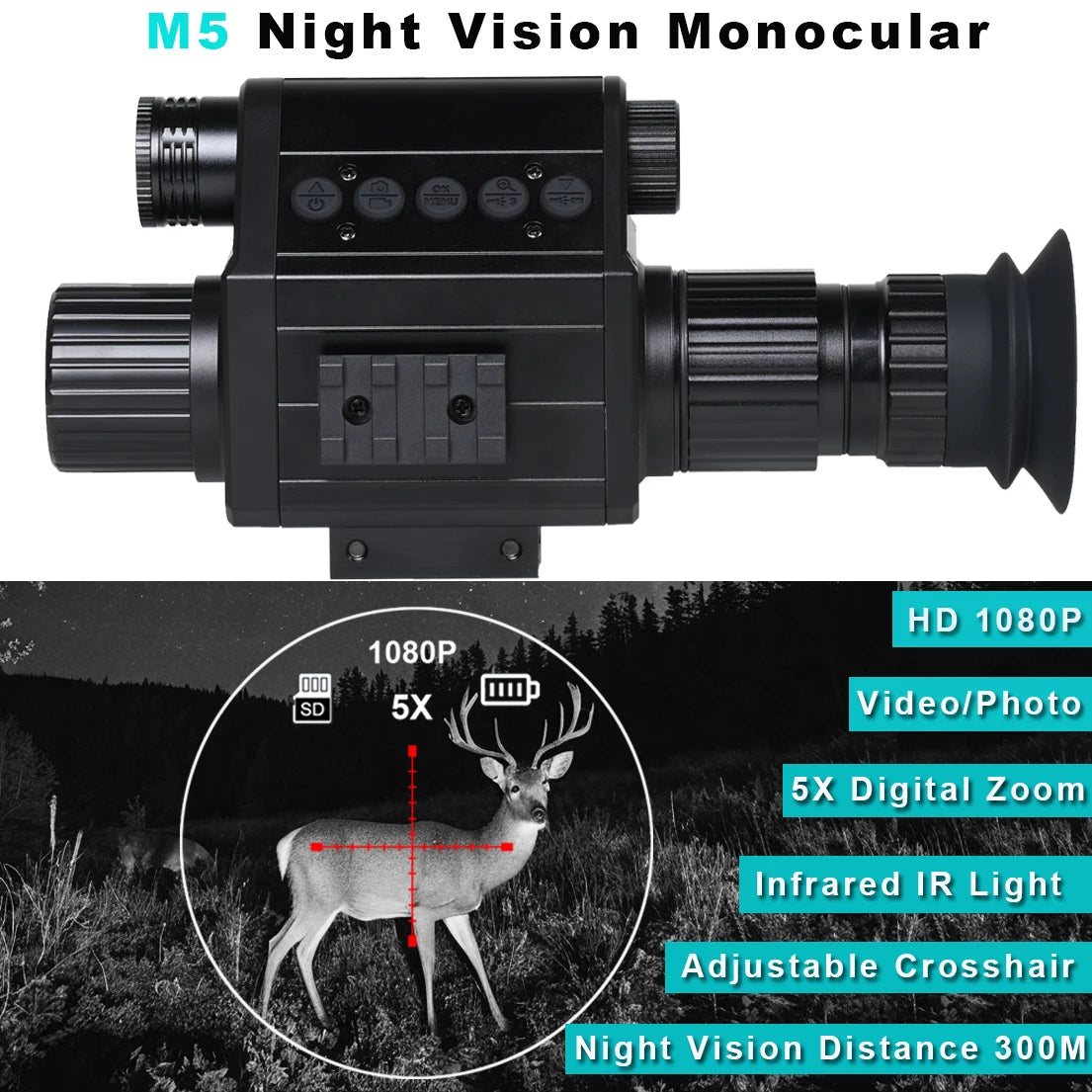 Digital Night Vision Riflescope 940nm IR Scope Sight Monocular 5X Zoom