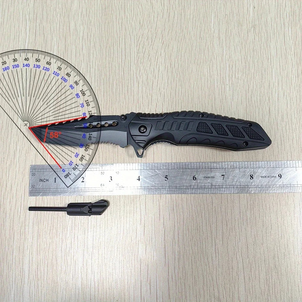 Tactical Folding Knife with Serrated Blade, Glass Breaker