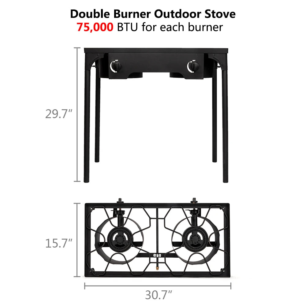 Outdoor Camp Stove High Pressure Propane Gas (Double Burner 150000-BTU)