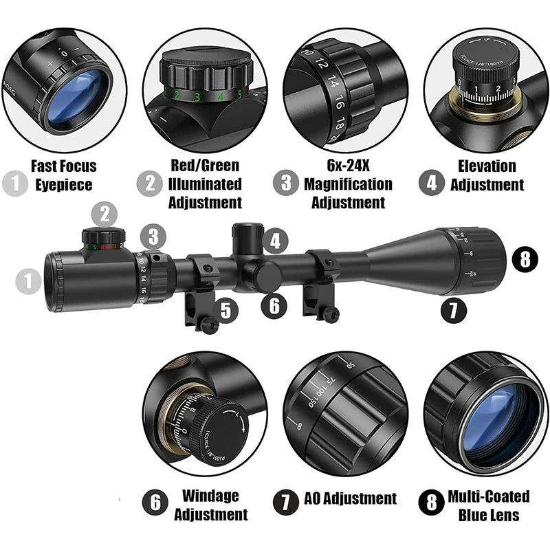 6-24x50 AOE Hunting Scopes Illuminated Red/Green Reticle