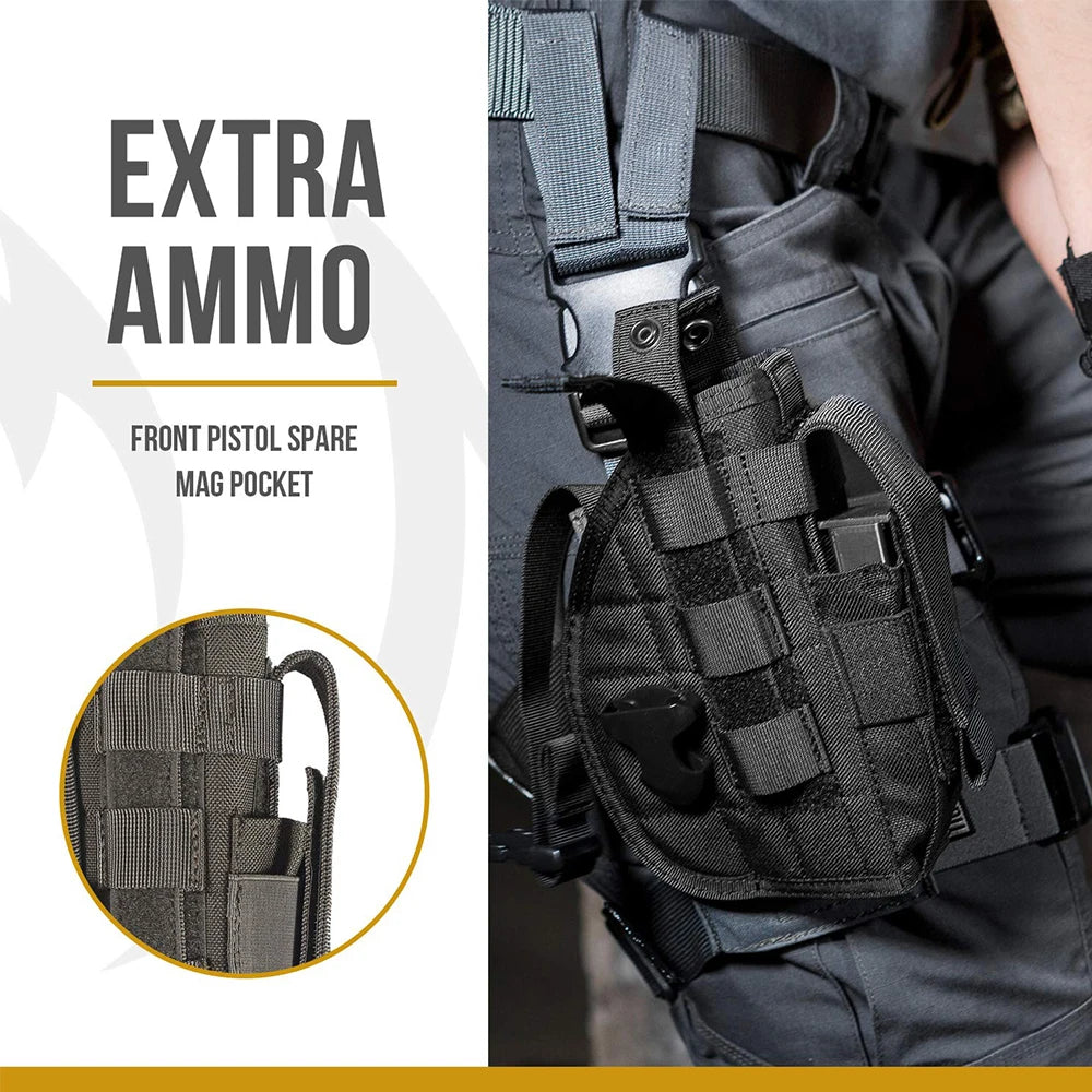 Tactical Pistol Holster Adjustable Right Hand Pistol Holster with Magazine Pouch
