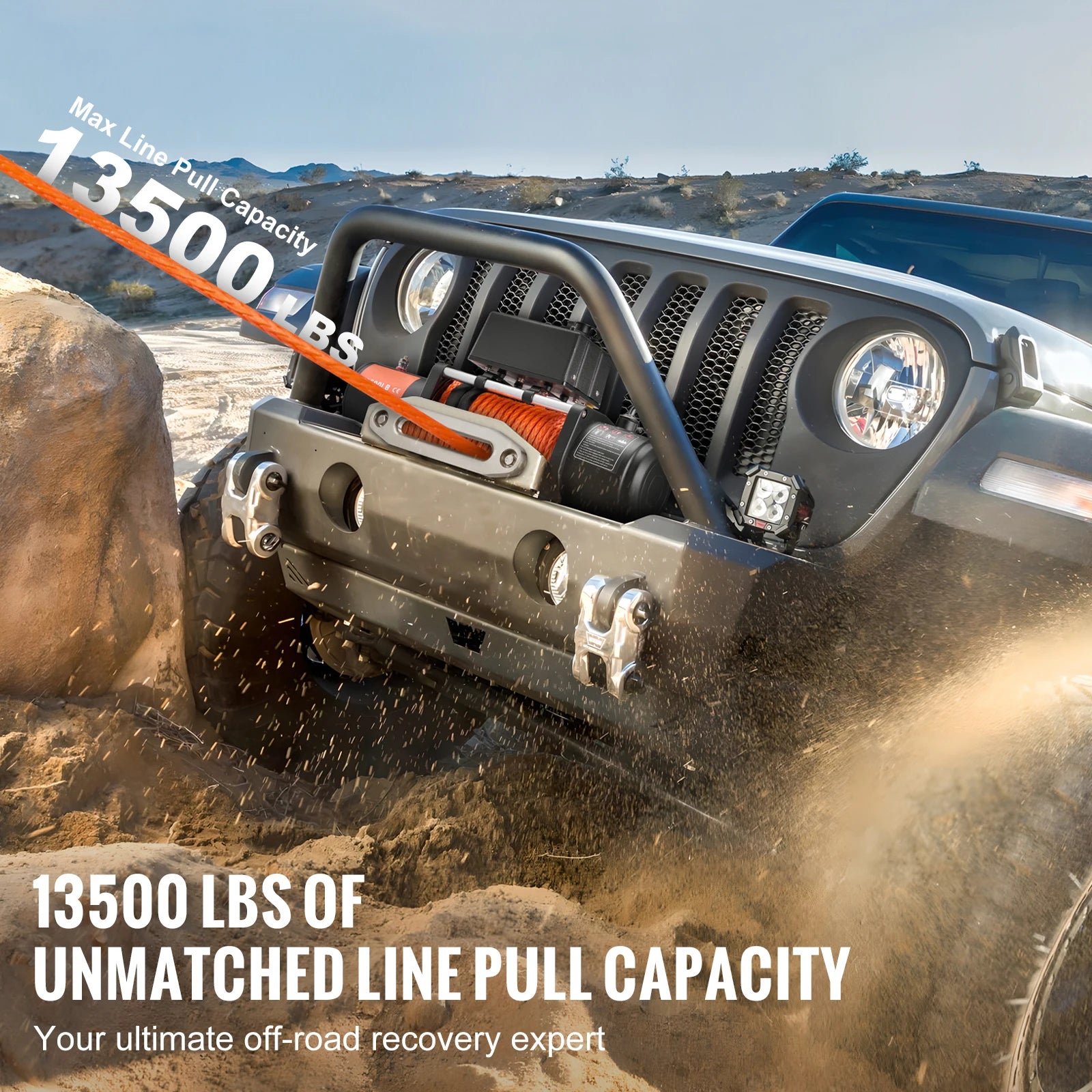 13500lbs Electric Winch Truck Winch with 80ft Synthetic Rope Wireless & Wired Remote Control