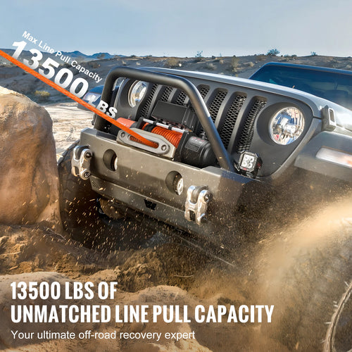 13500lbs Electric Winch Truck Winch with 80ft Synthetic Rope Wireless & Wired Remote Control