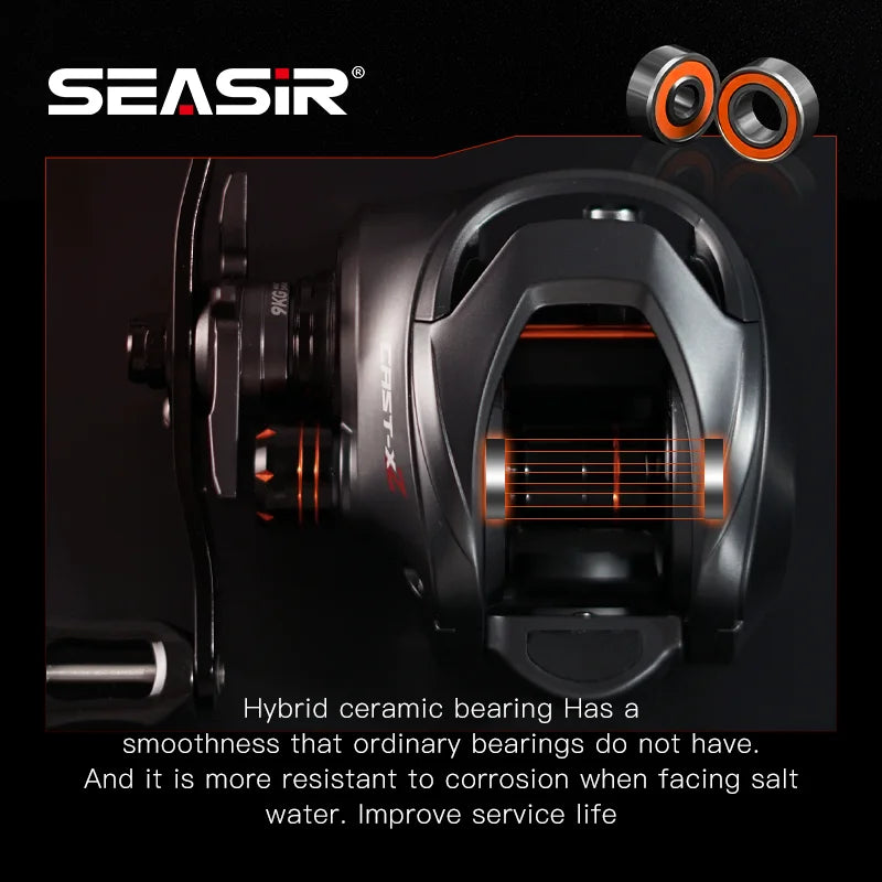 Baitcasting Reel 7.3:1 Hybrid Ceramic Bearing Carbon Fiber Washer Dual Bearing