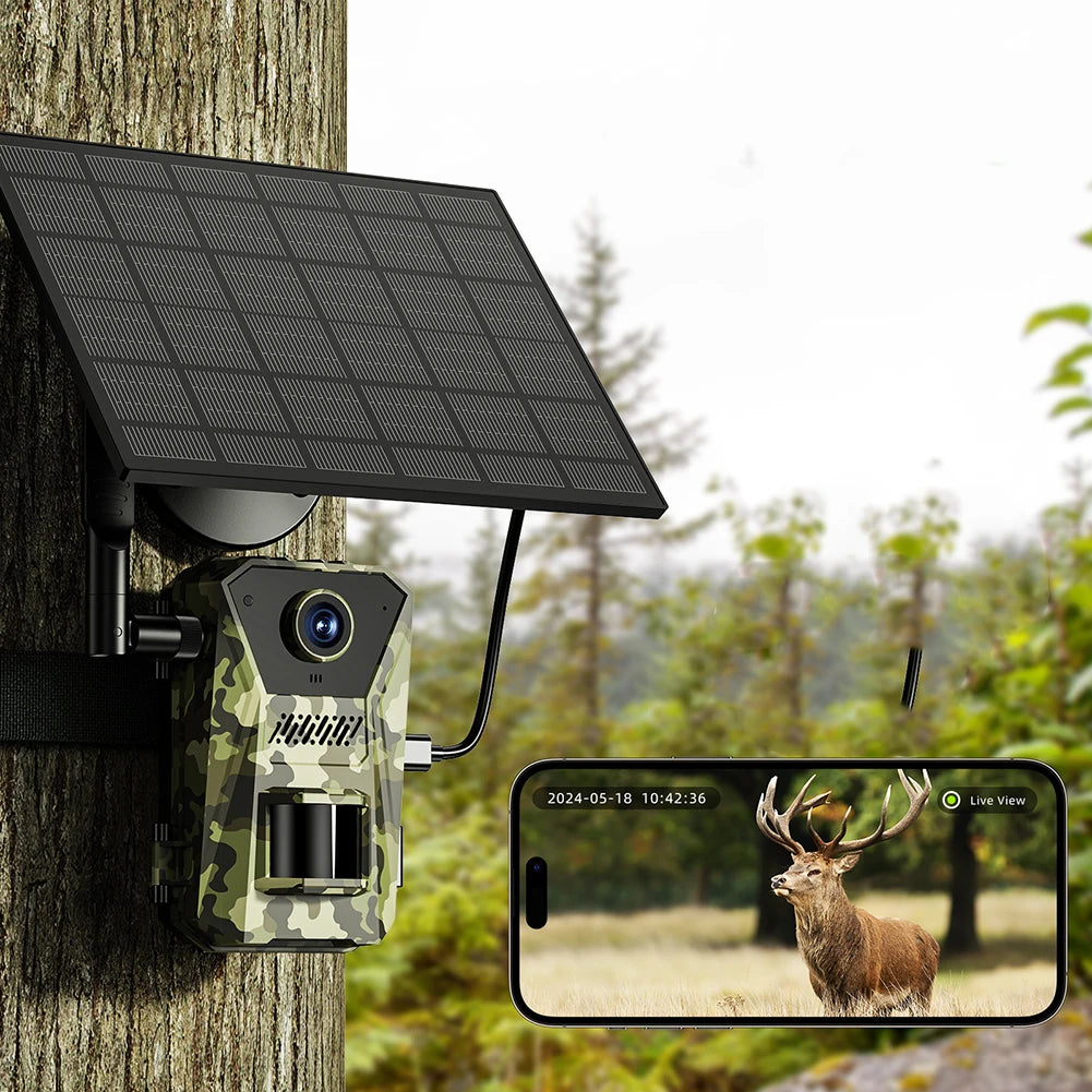 Solar Powered Infrared Outdoor Trail Camera Waterproof Game Wildlife Cam Live Video Game Camera for Outdoor Monitoring