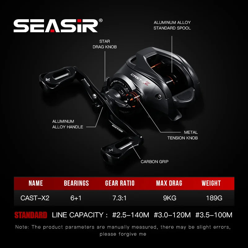 Baitcasting Reel 7.3:1 Hybrid Ceramic Bearing Carbon Fiber Washer Dual Bearing