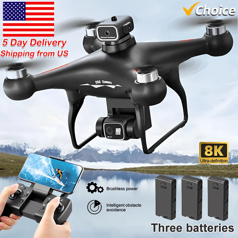 Drone  with 3 Batteries 8K Dual Camera Optical Flow Brushless 360°