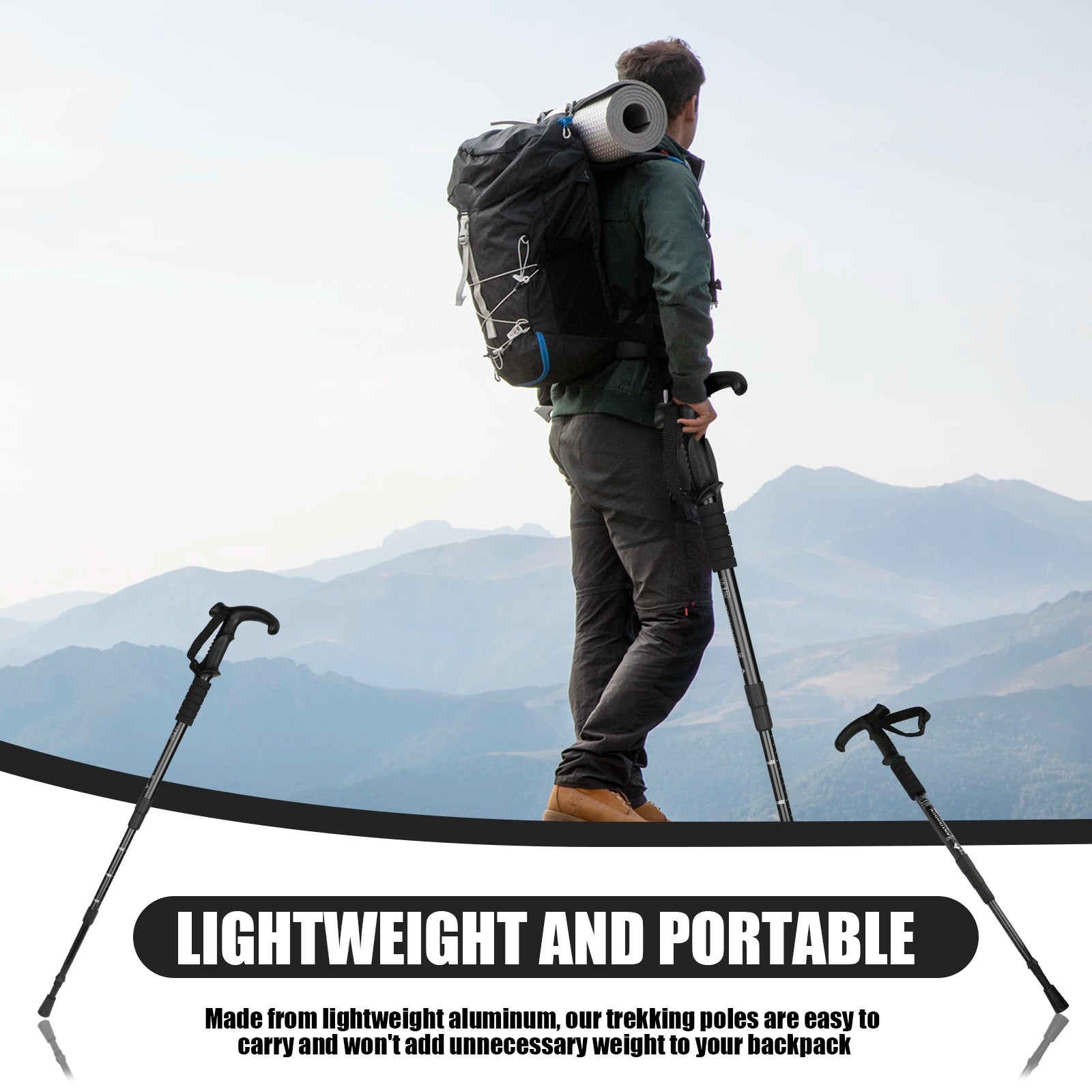 54-110cm Hiking Sticks Trekking Poles Mountaineering Telescopic Walking Stick