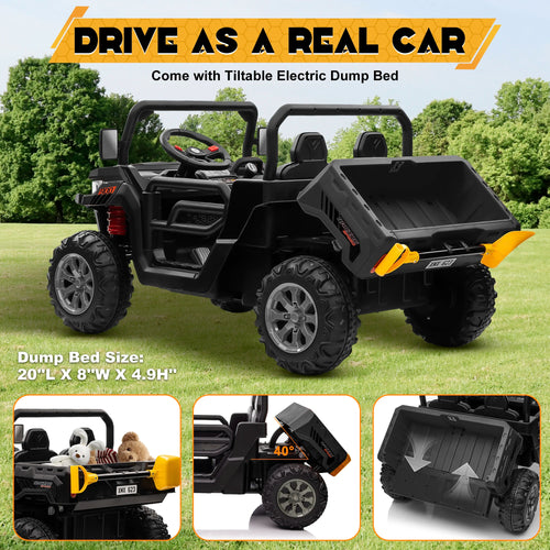 24V Ride on Dump Truck, 2 Seater Kids UTV Electric Car w/2.4G Remote Control, 4 Wheeler,