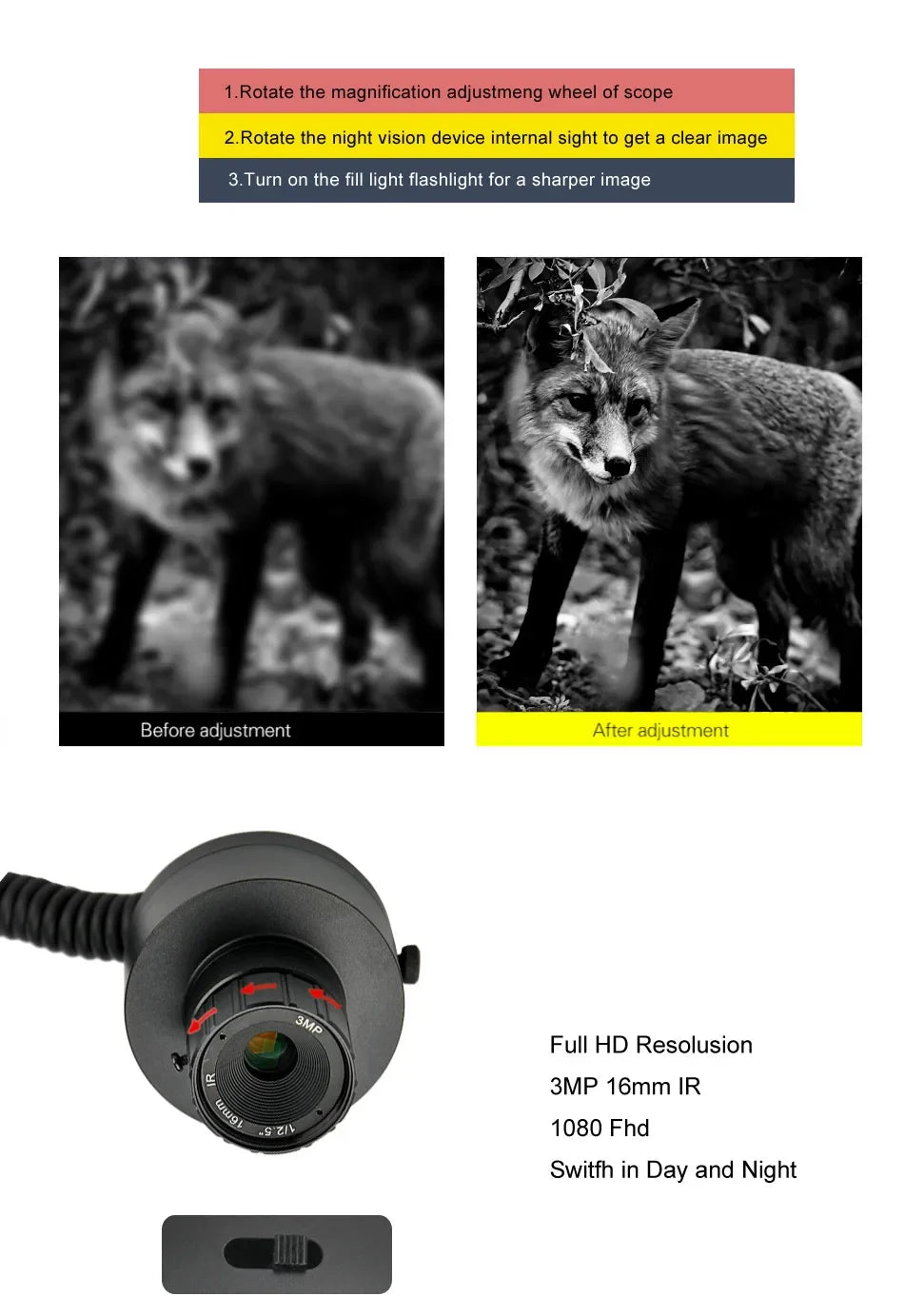 Night Vision Riflescope Hunting Scopes 850nm Infrared LED IR Waterproof Night Vision Hunting Camera