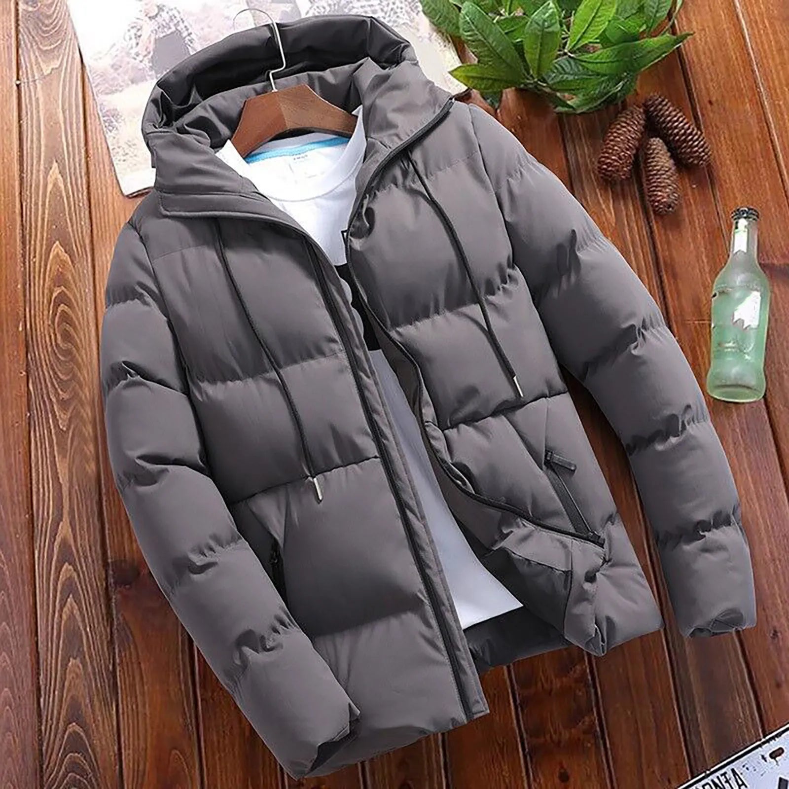Men's Winter Parkas Versatile Solid Zipper Hooded