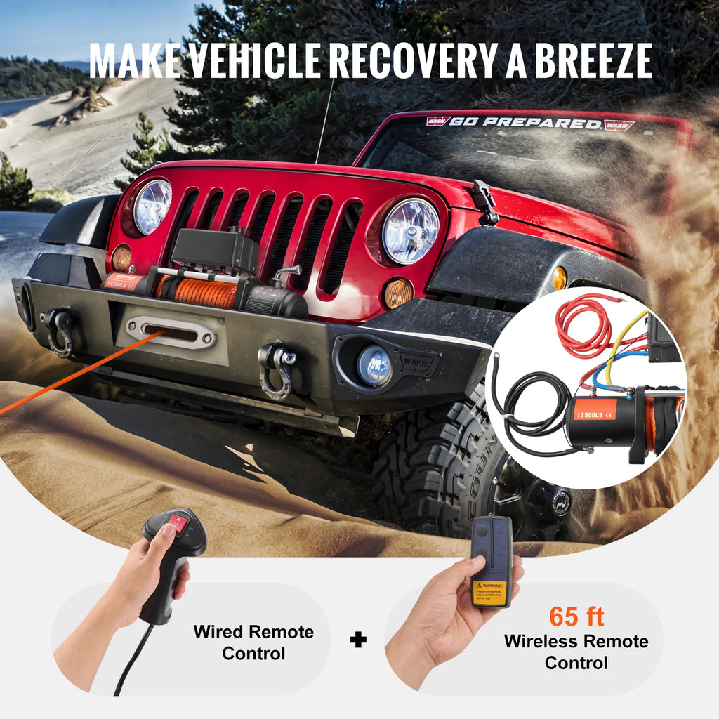 13500lbs Electric Winch Truck Winch with 80ft Synthetic Rope Wireless & Wired Remote Control