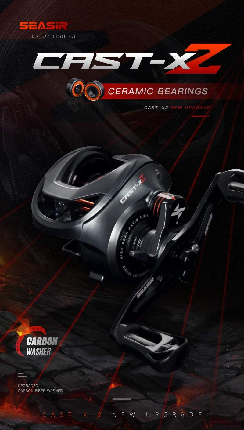 Baitcasting Reel 7.3:1 Hybrid Ceramic Bearing Carbon Fiber Washer Dual Bearing