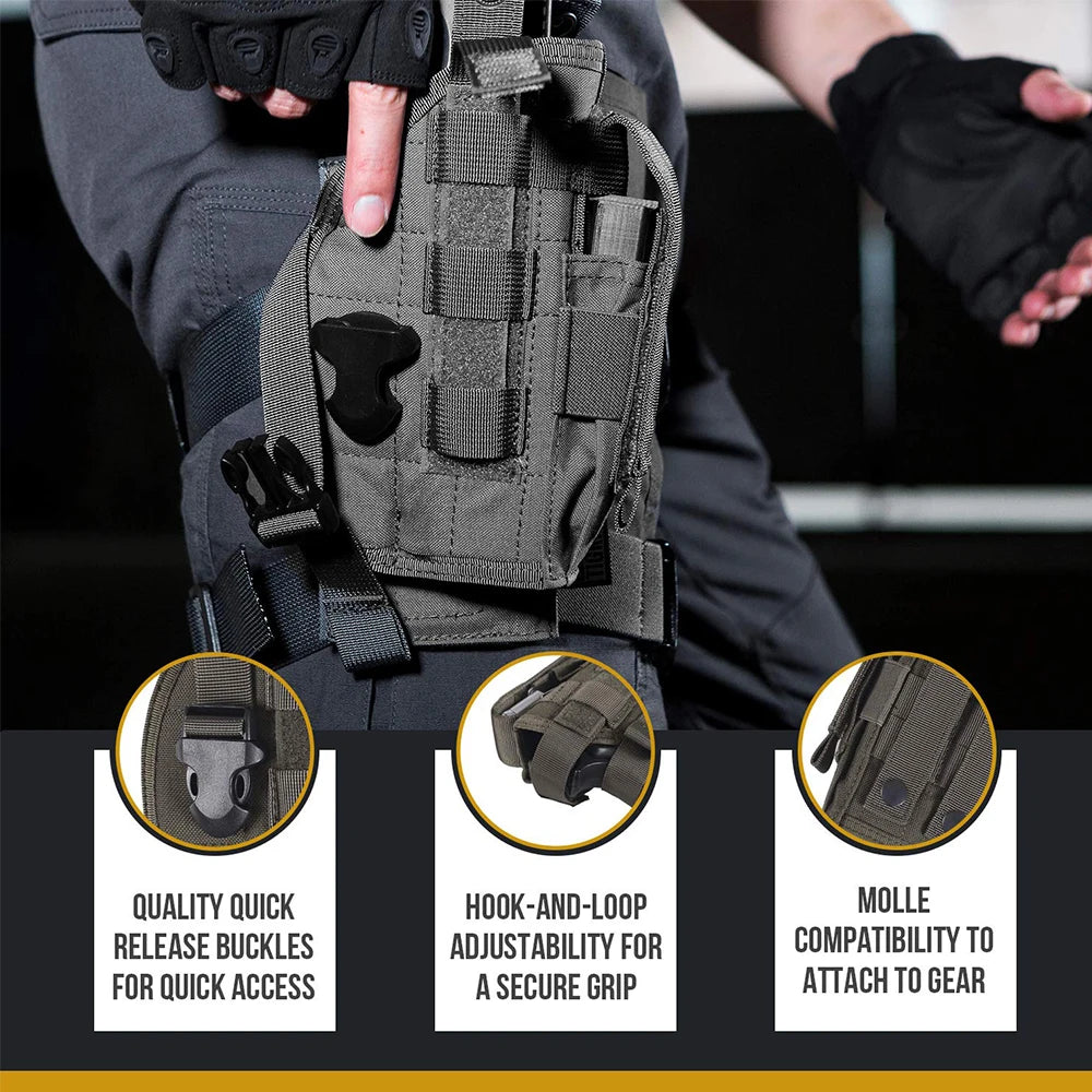 Tactical Pistol Holster Adjustable Right Hand Pistol Holster with Magazine Pouch