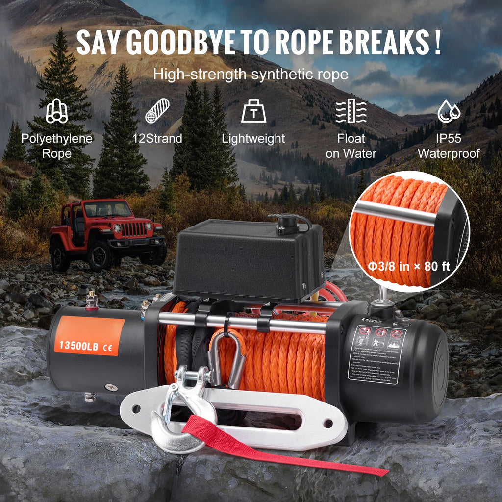 13500lbs Electric Winch Truck Winch with 80ft Synthetic Rope Wireless & Wired Remote Control