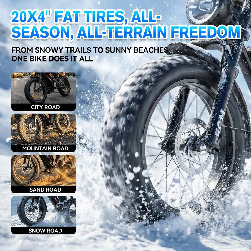 14 20 inch Electric fat bike 1000w 2000w 30-50MPH 30-60Miles Adjustable front brake seat,For Cycling Electric Bicycle
