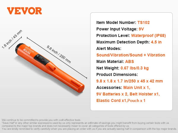Metal Detector IP66/IP68 Waterproof Handheld Pin Pointer