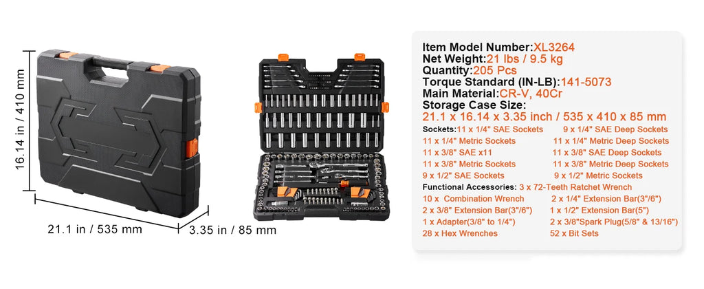 Mechanics Tool Set and Socket Set 1/4" 3/8" 1/2" Drive Deep Standard Sockets 450 Pcs