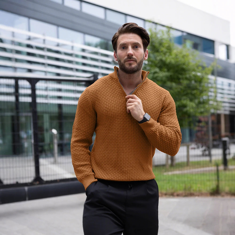 Men's Sweater  Polo Zip Pullover Cable Knit Mock Neck Turtleneck Top US Size