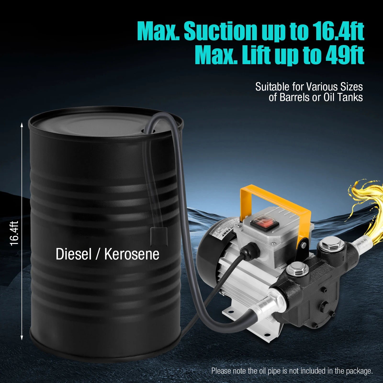 16GPM Commercial Electric Oil Pump Self Priming Transfer Fuel 60L/Min 110V 550W 30*20*20cm/ 11.8*7.9*7.9 In