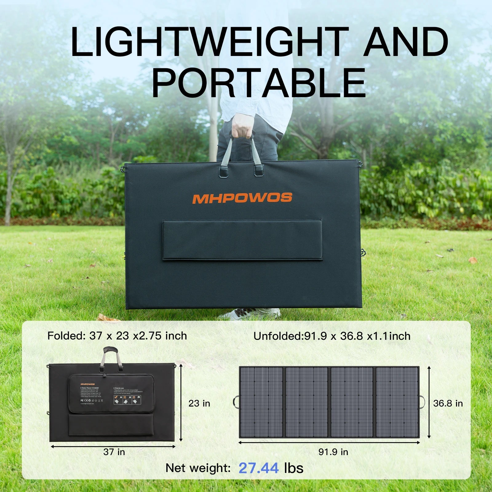 MHPOWOS 400W Portable Solar Panel, Lightweight Foldable Solar Panels with an Adjustable Kickstand, IP67 Waterproof Solar Charger