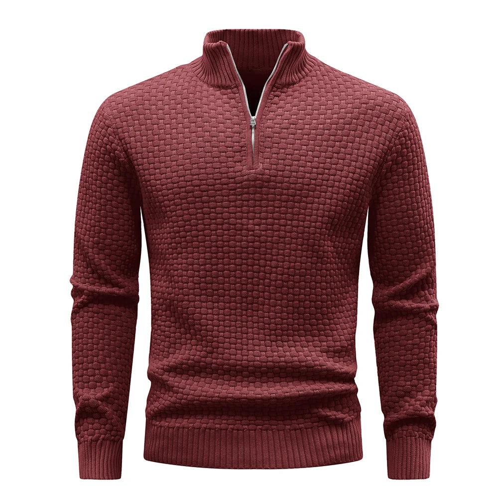 Men's Sweater  Polo Zip Pullover Cable Knit Mock Neck Turtleneck Top US Size