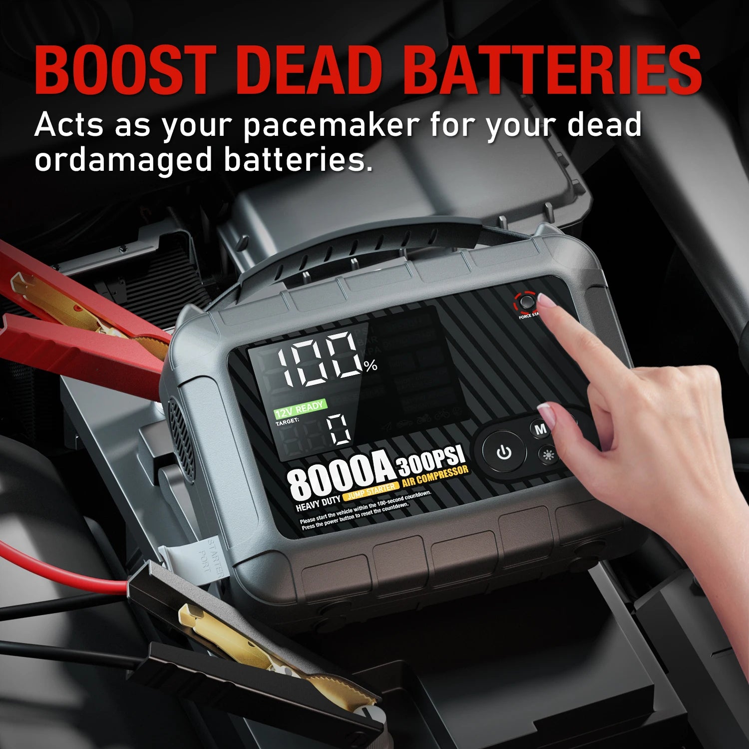 8000A Jump Starter 12V Car Battery Device, Portable Power Supply With Inflation Pump