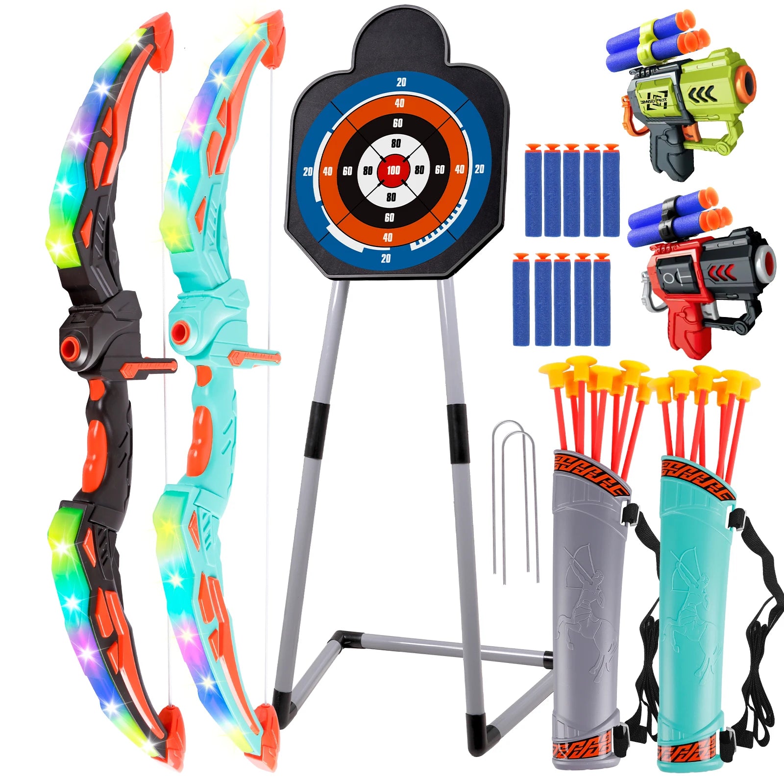 2 Bow and Arrow Sets , 2 Foam Dart Guns