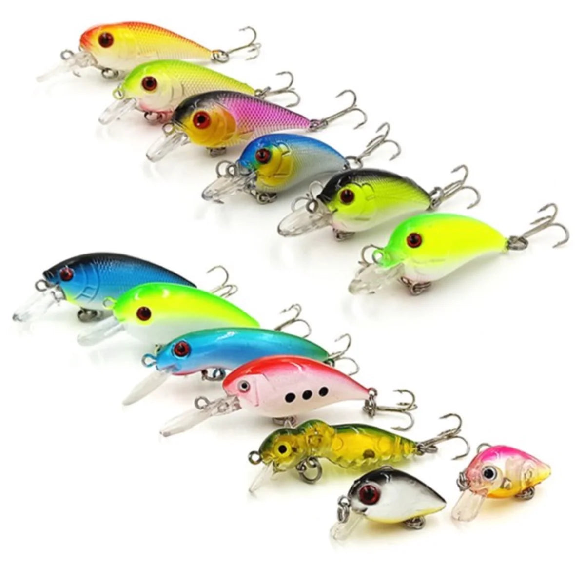 30PCS  Fishing Lures Crankbaits Hooks Minnow Baits Bass Tackle Crank Set