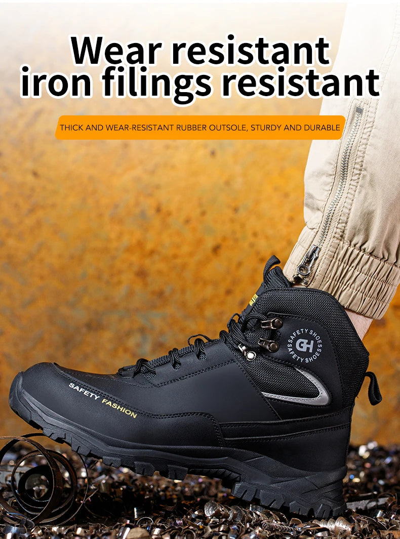 Men Steel Toe Work Shoes Anti-smash Anti-puncture
